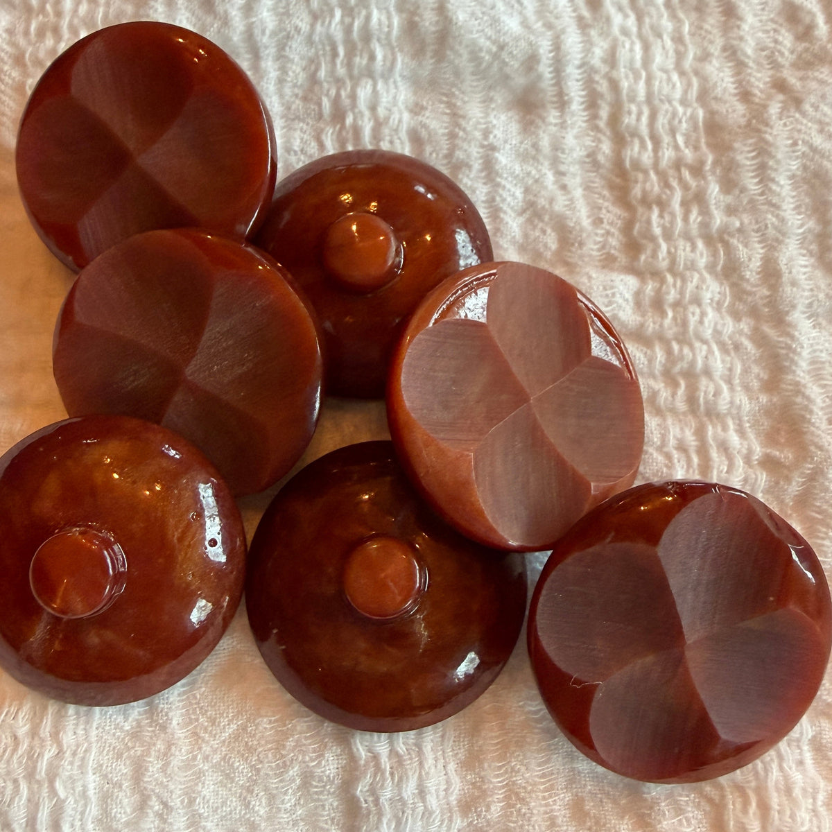 Natural brown casein shank button, 24 mm, handmade in Argentina.