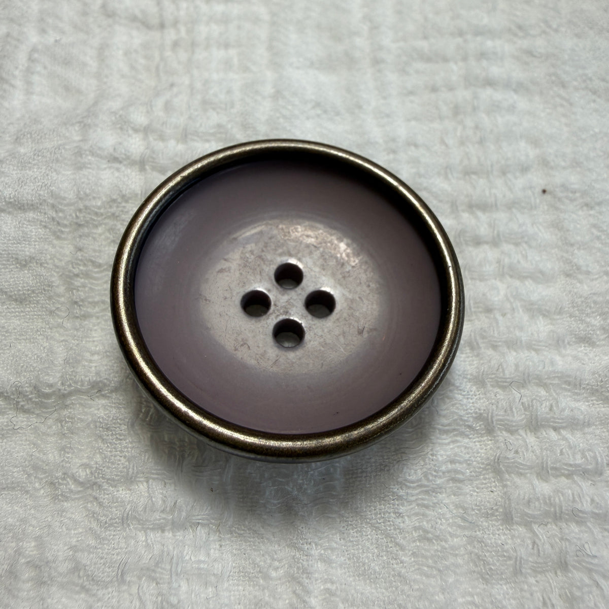 Mauve concave buttons with metal rims for a coat, jacket or chunky sweater.