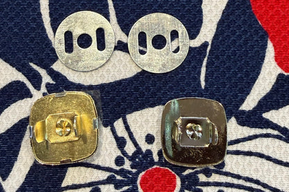 Metal snap set on a fabric with floral pattern