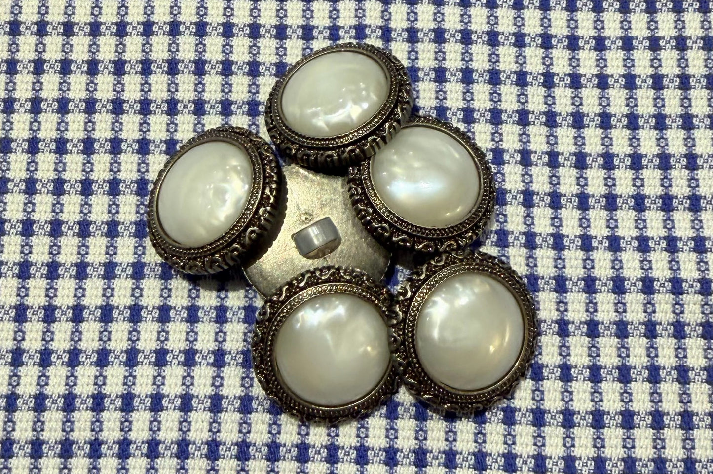 Ornate Silver and Pearl Shank Button (Set of 6)