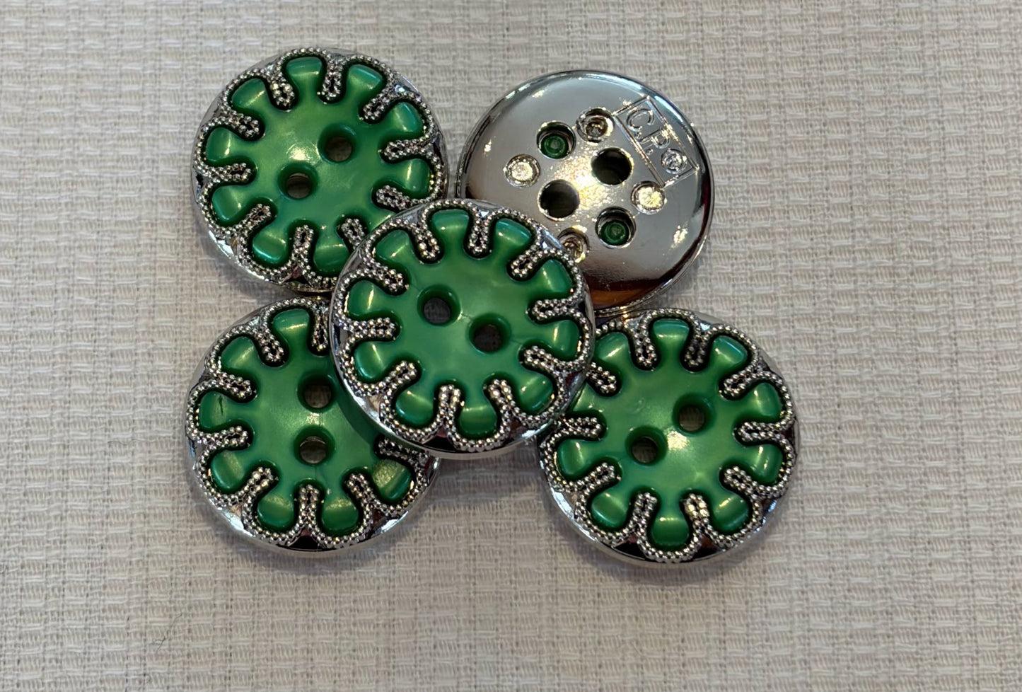 Floral Design Button with Silver Detail
